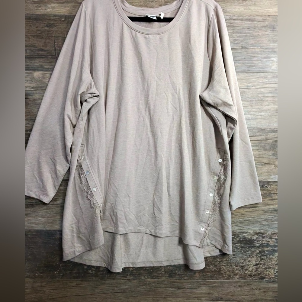 Logo Lounge Chic Beige Long Sleeve Blouse with Button Accents